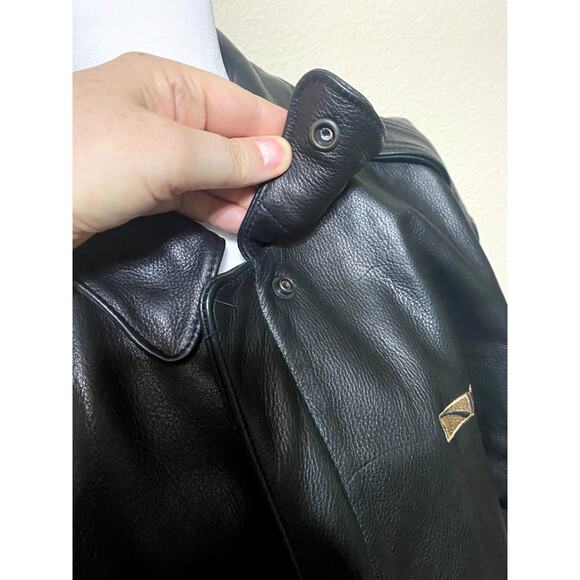 Game Sportswear Bomber Jacket Mens Medium Black Premium Leather FLAW - Picture 3 of 16